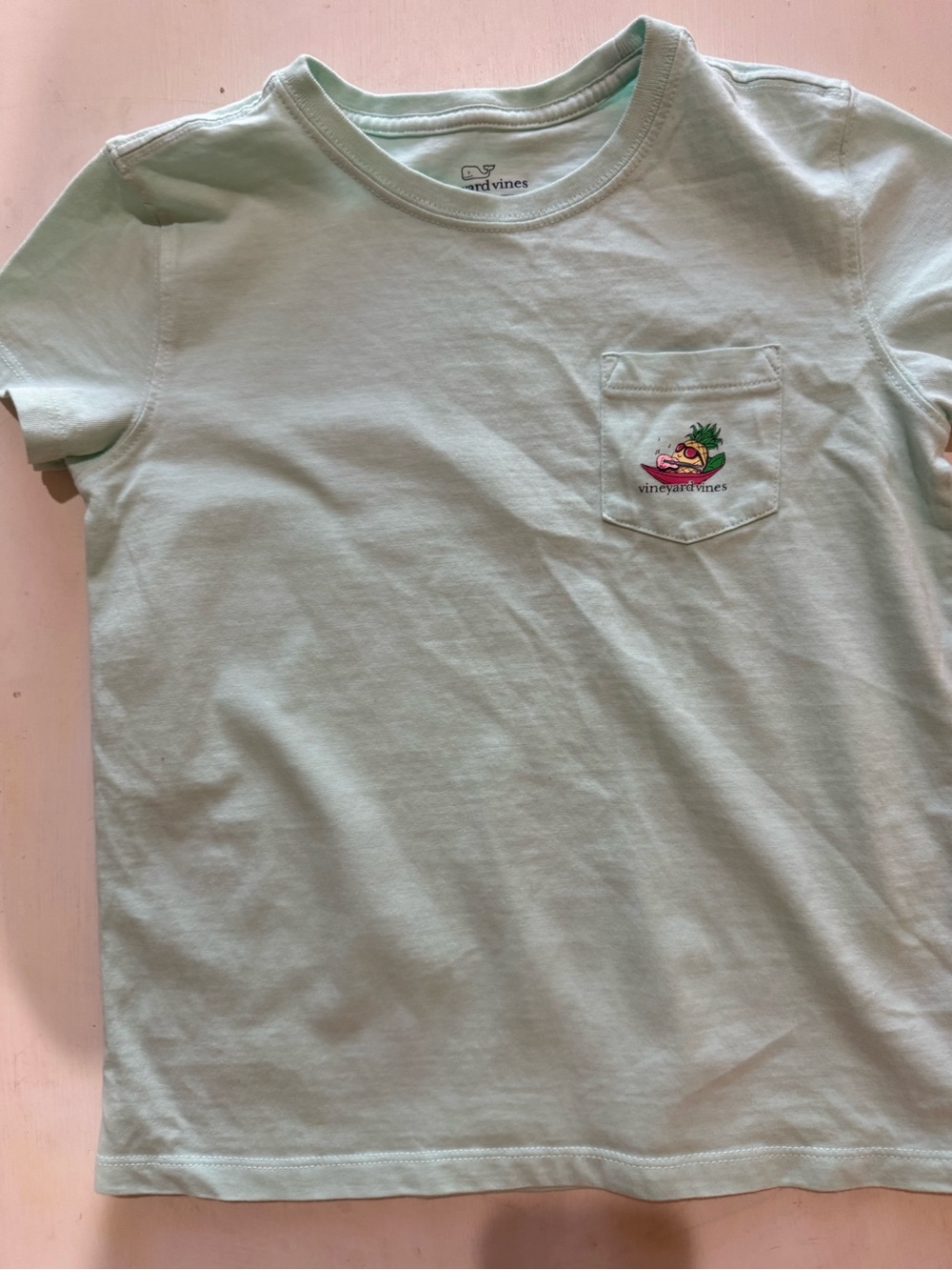 Vineyard Vines Kids Mint Green Pocket Tee with Fruit Embroidery